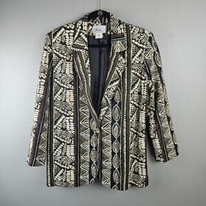Vintage Joyce Tribal Print Blazer 80s Boho Abstract Statement Jacket Size 12